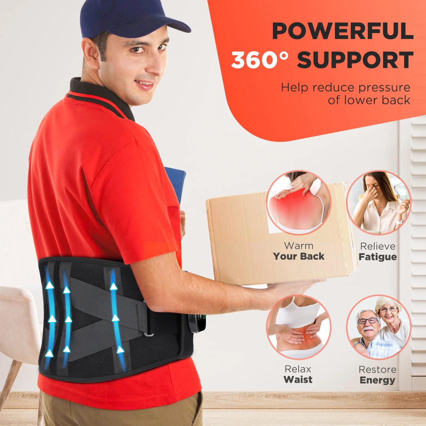 Electric Heating Waist Massager,Vibration Hot Compress Massage Belt,Lumbar Decompression Brace,Lower Back Support,Muscle Relax