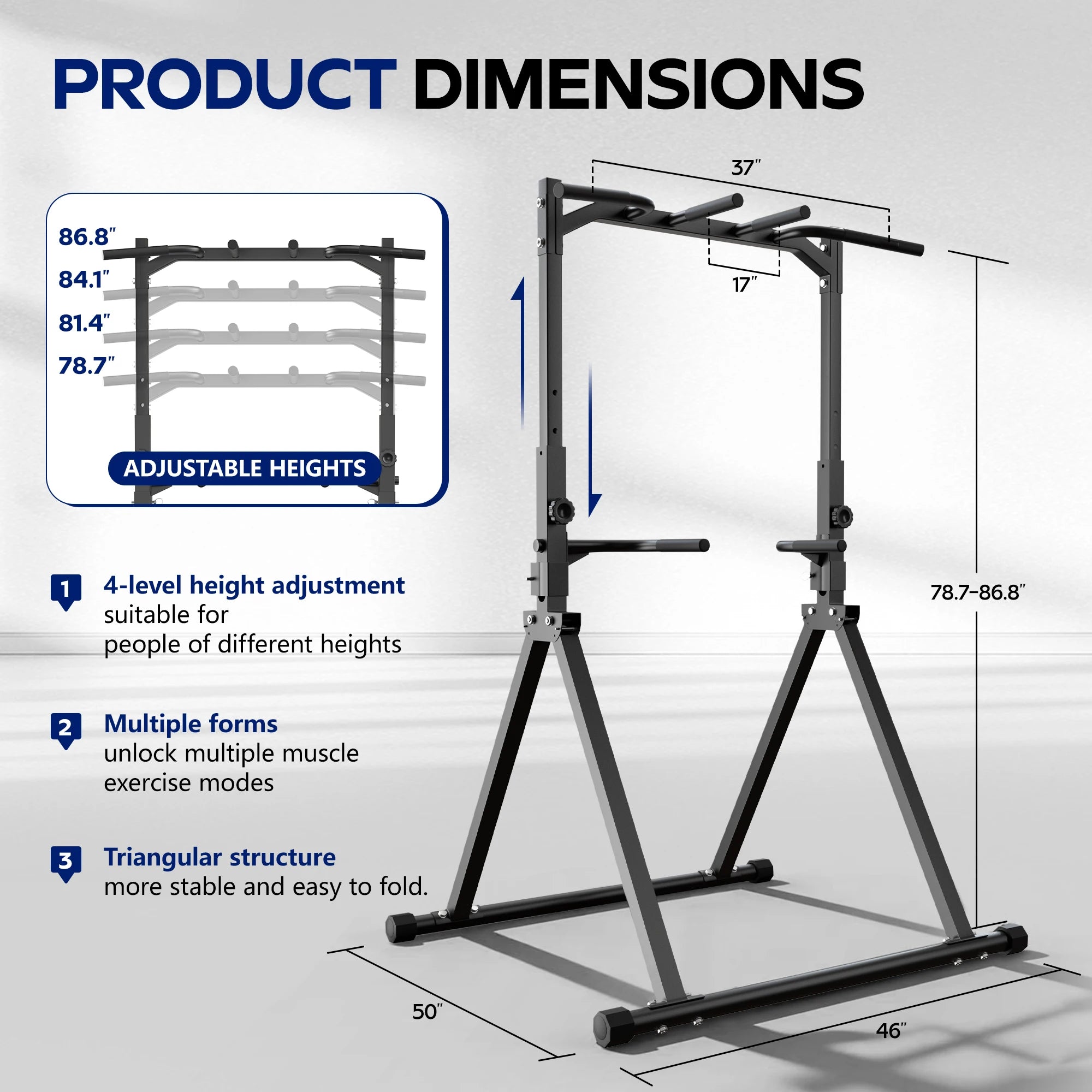 KERDOM Foldable Pull Up Station Power Tower for Home Gym, Height Adjustable Dip Station Power Tower Full Body Strength Training Fitness Equipment, Space Saving, Anti Slip Design, 135kg Weight Capacity, Free-Standing, Muscle W