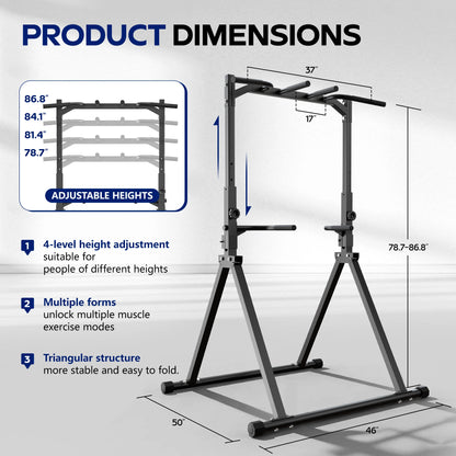 KERDOM Foldable Pull Up Station Power Tower for Home Gym, Height Adjustable Dip Station Power Tower Full Body Strength Training Fitness Equipment, Space Saving, Anti Slip Design, 135kg Weight Capacity, Free-Standing, Muscle W