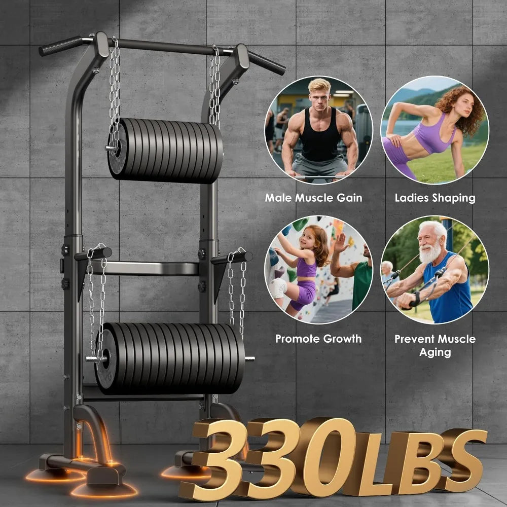 Adjustable Power Tower for Home Gym, 330LBS Capacity Dip Station Pull Up Bar