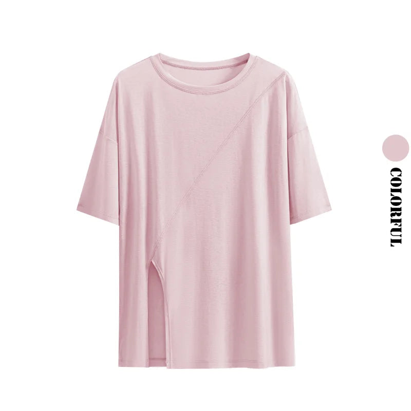 Women's Loose Fit Yoga & Running Tee | Breathable Side-Slit Athletic Top – Wellness-Whirl