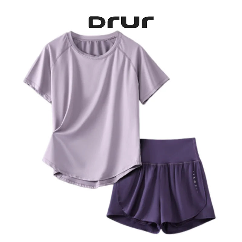 2pcs Yoga Set Women Summer Sports Suit 2 Piece Sportswear Outfits Female Short Sleeve Fitness Tops Running Shorts Sets New