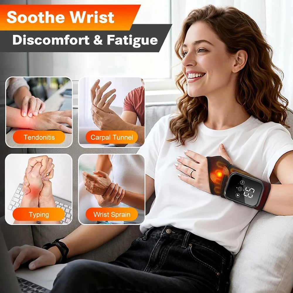 Wireless Electric Heating Wrist Massager 3 Levels Hot Compress 3 Levels Vibration Hand Massage Wrist Guard Band Support Belt