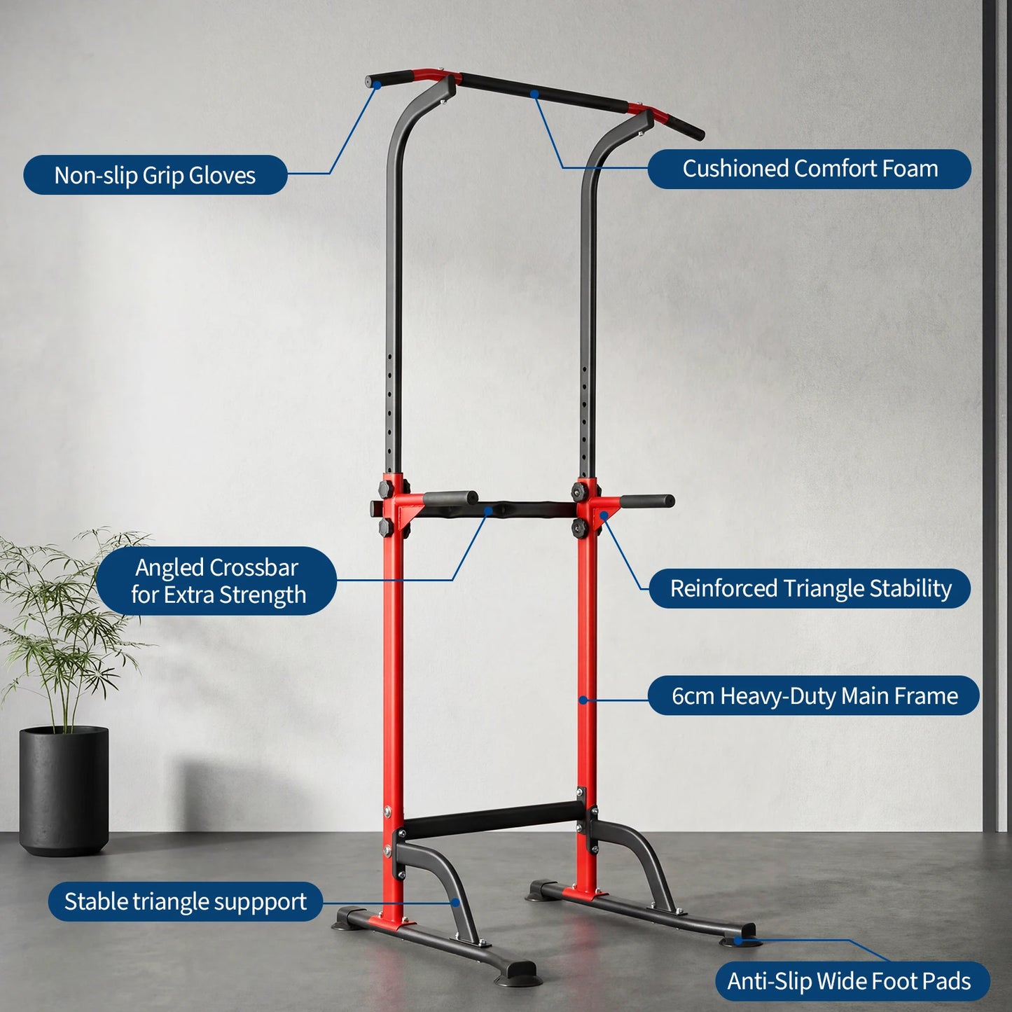 Heavy Duty Pull Up Dip Station for Home Gym - 330LBS Capacity Power Tower with Adjustable Height, Multi-Function Strength Training Equipment for Chin Ups, Push Ups, Dips & Leg Raises