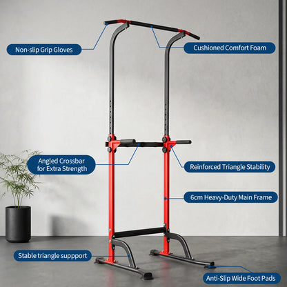 Heavy Duty Pull Up Dip Station for Home Gym - 330LBS Capacity Power Tower with Adjustable Height, Multi-Function Strength Training Equipment for Chin Ups, Push Ups, Dips & Leg Raises