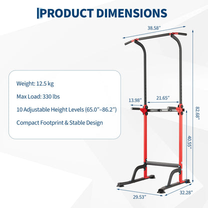 Heavy Duty Pull Up Dip Station for Home Gym - 330LBS Capacity Power Tower with Adjustable Height, Multi-Function Strength Training Equipment for Chin Ups, Push Ups, Dips & Leg Raises