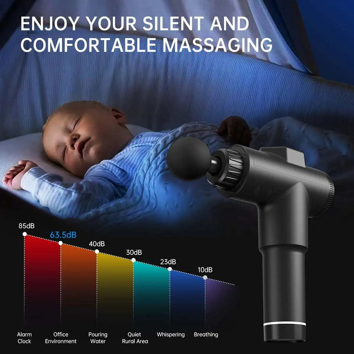Rechargeable Cordless Massage Gun 8 Attachments Deep Tissue Muscle Relaxation Portable Body Massager for Home Use
