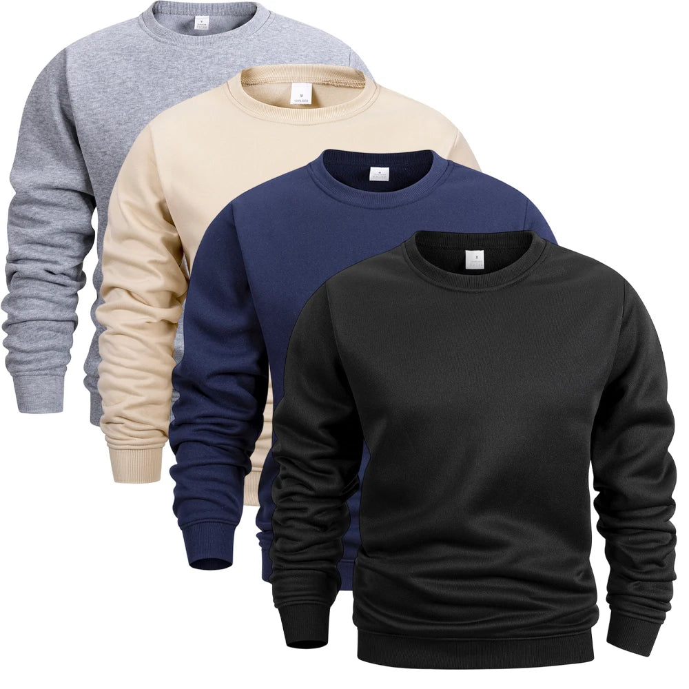 Men's Crew Neck Hoodies Autumn Winter Fleece Warm Casual Loose Pullover Solid Color Round Neck Sport Long Sleeved Sweatshirt