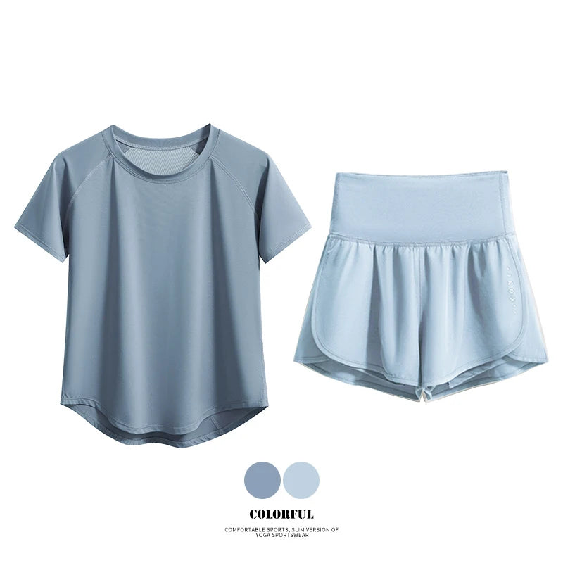 2pcs Yoga Set Women Summer Sports Suit 2 Piece Sportswear Outfits Female Short Sleeve Fitness Tops Running Shorts Sets New