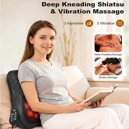 Electric Cervical Massager Waist Back Shoulder Neck Kneading Heated Deep Muscle Car and Home Use Massage Pillow Gift for Elders