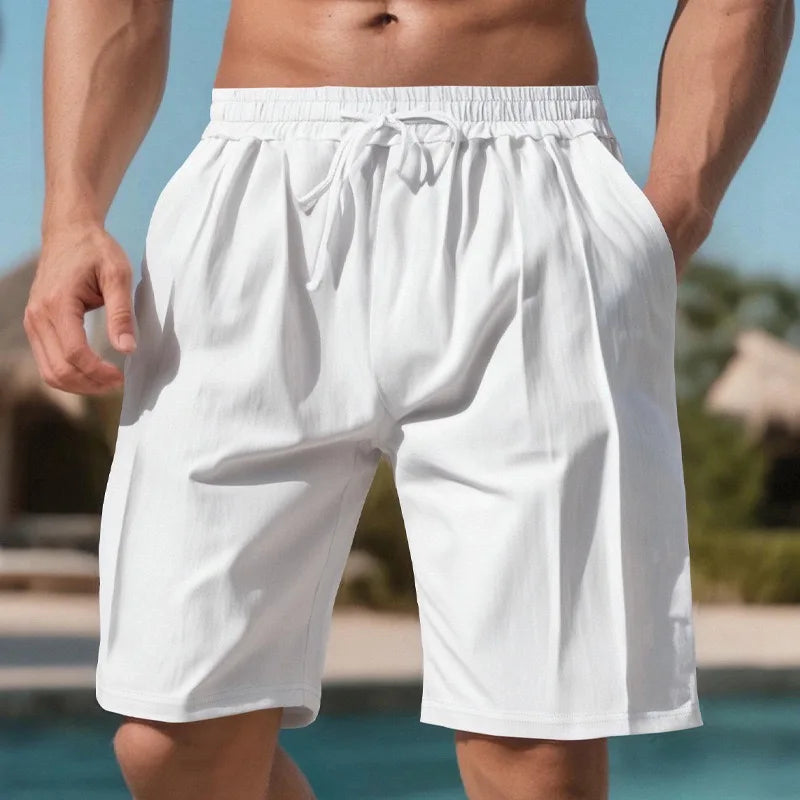 Men Light Blue Quick Dry Beach Shorts Elastic Drawstring Waist Loose Fit Knee Length Swim Trunks Lightweight Breathable Casual  Shorts With Side Pockets