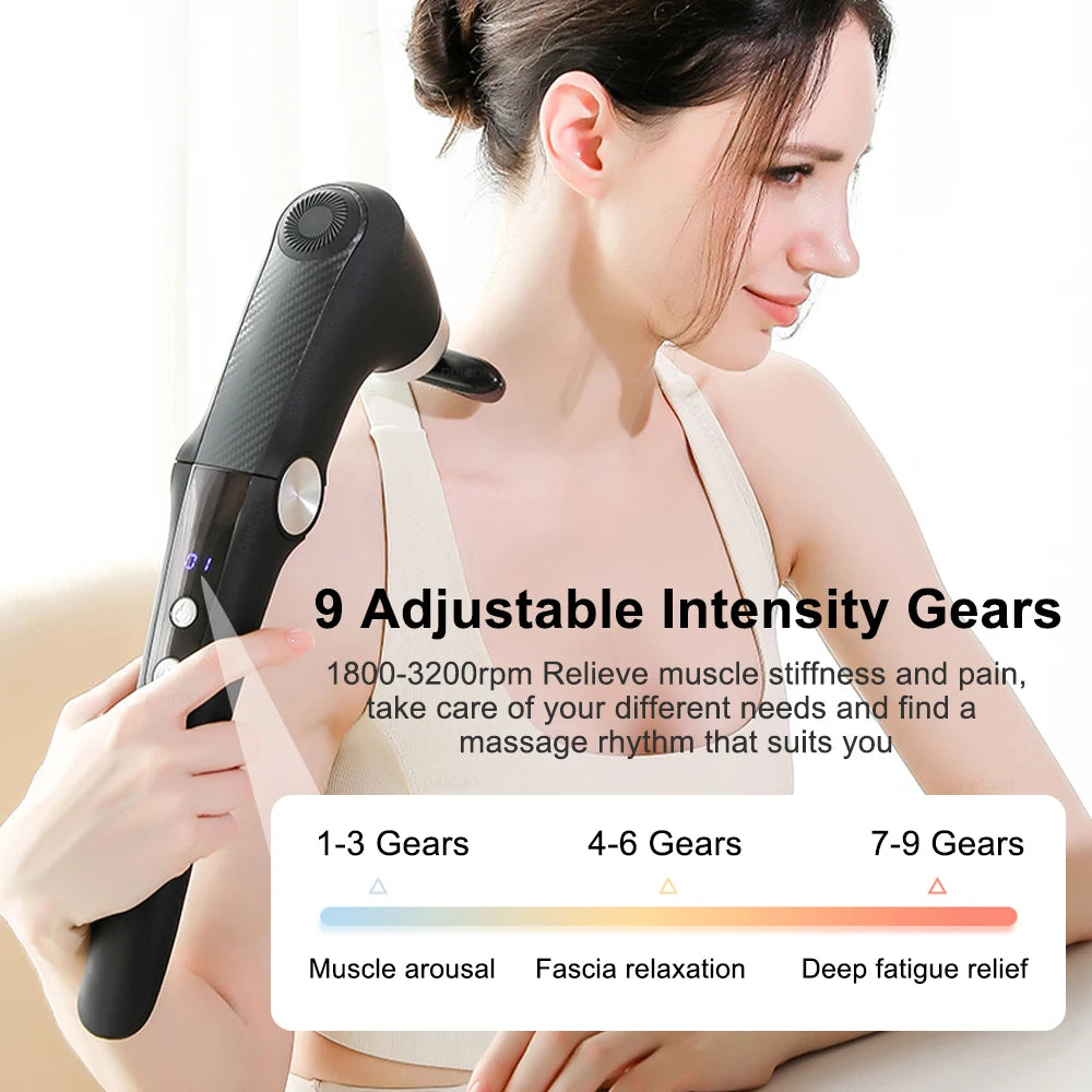 Adjustable Long-Handle Massage Gun | 9 Speeds & Hot/Cold Heads