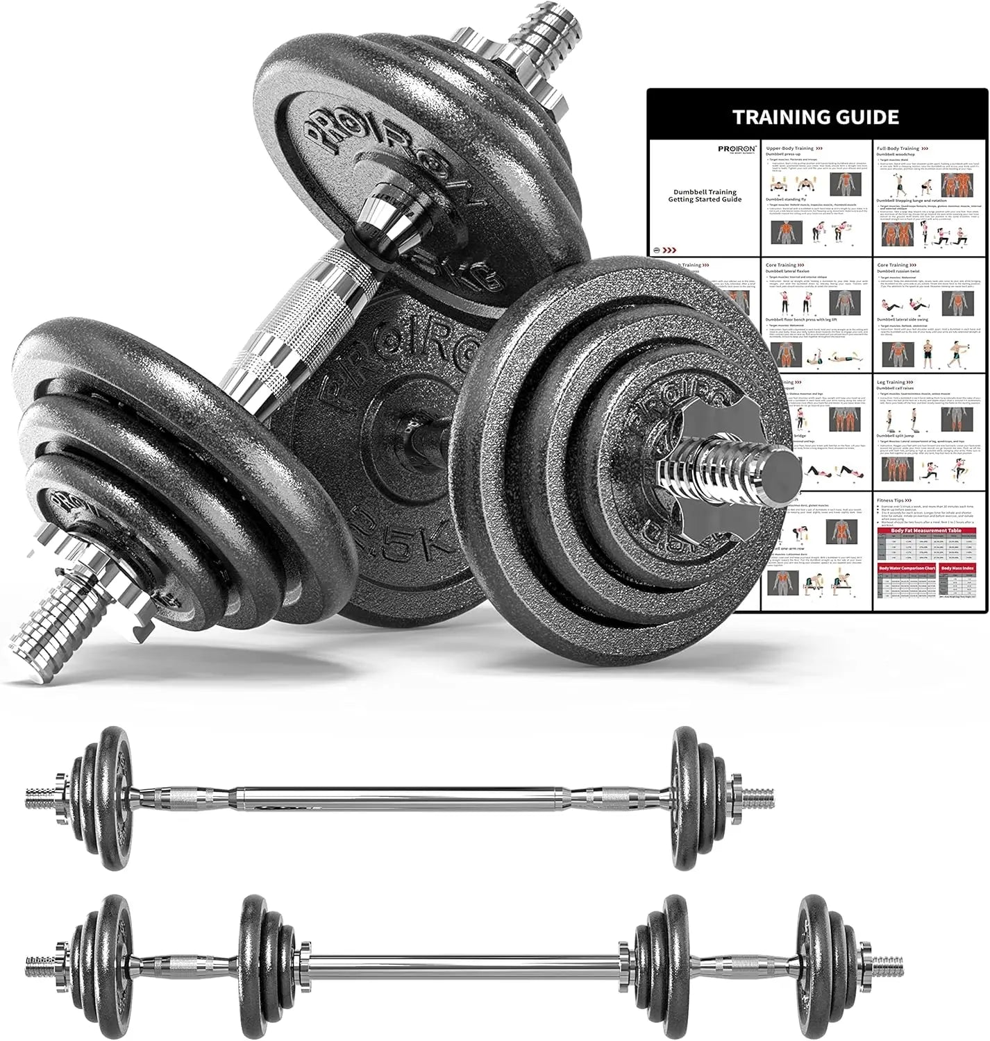 44Lbs Cast Iron Adjustable Dumbbell Set Hand Weight with Solid Dumbbell Handles Changed into Barbell Handily Great for Bodybuild