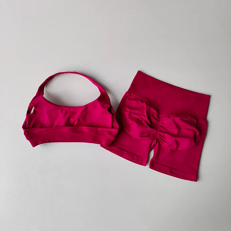 Women's Halter Neck Sports Bra & High-Waist Shorts Set | Yoga & Pilates Activewear – Wellness-Whirl