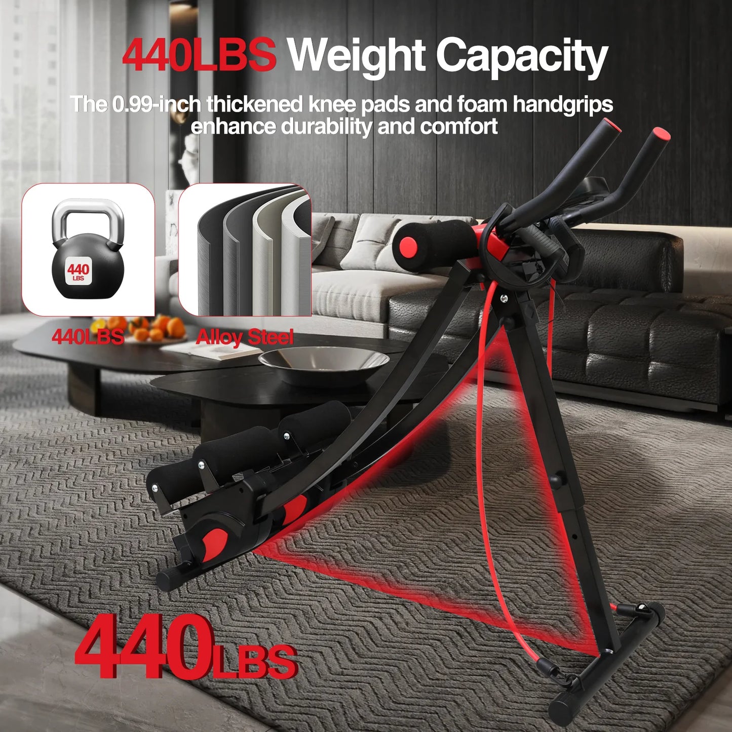 Dual Track Fitness Ab Machine Ab Cruncher Adjustable Height Waist Trainer Foldable Home Gym Equipment 4 Adjustable 440 lbs Weigh