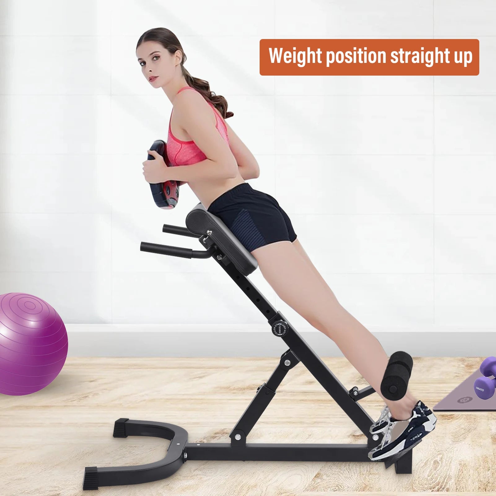 Multifunctional Roman Chair, Back Hyperextension Bench, Foldable Sit Up Bench for Ab Gluteal Muscle,