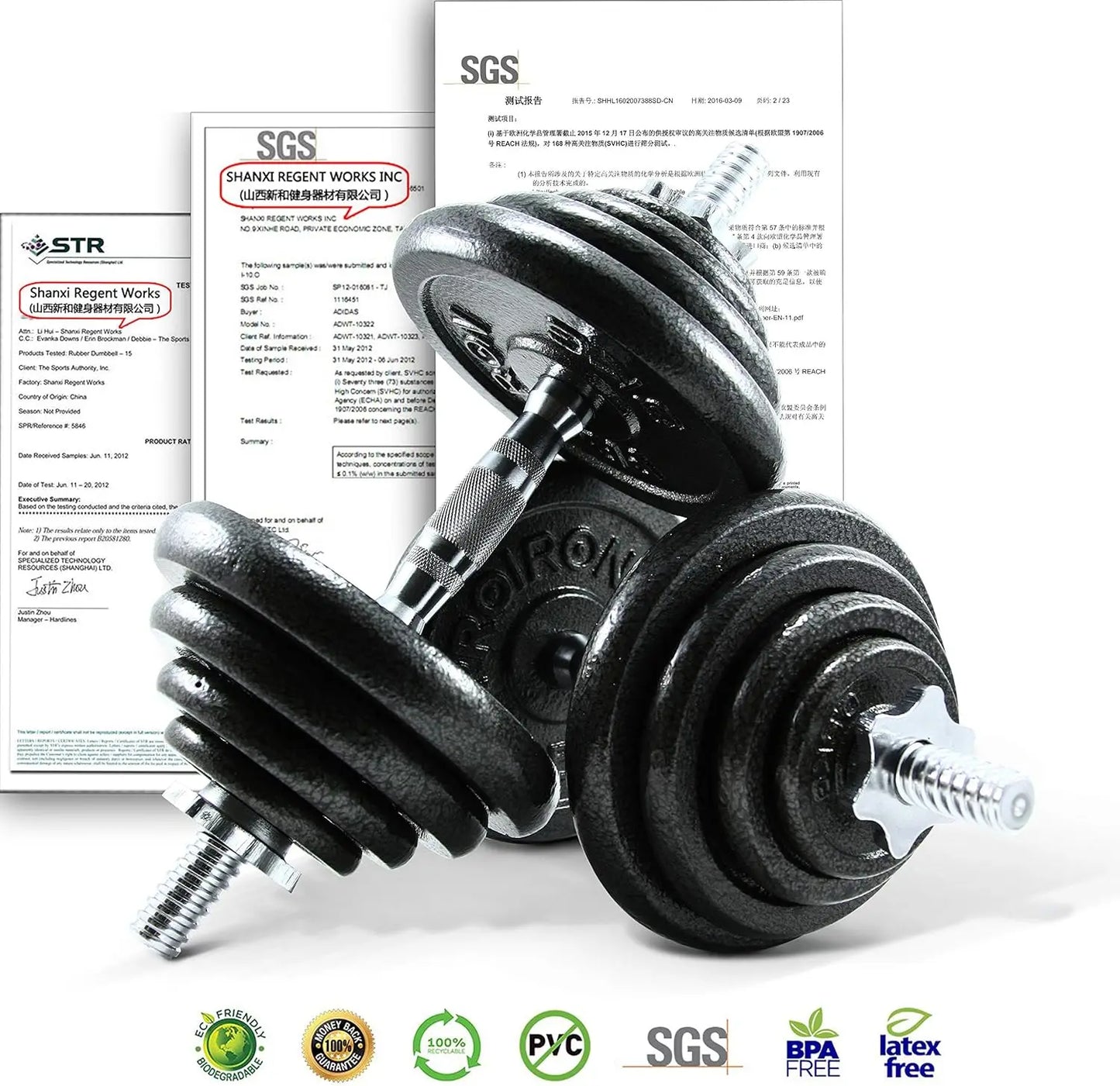 44Lbs Cast Iron Adjustable Dumbbell Set Hand Weight with Solid Dumbbell Handles Changed into Barbell Handily Great for Bodybuild