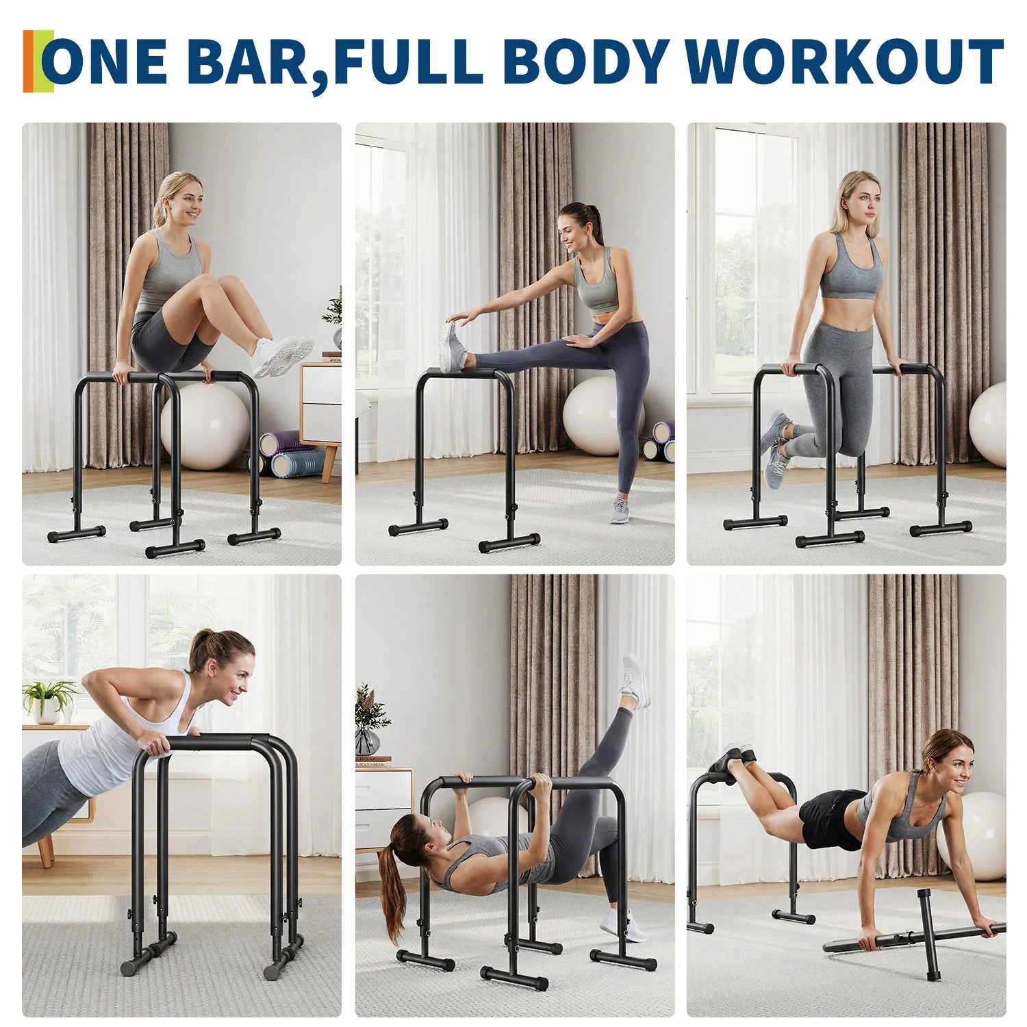 Adjustable Dip Bars with 3 Level Height 32 to 36 inch, 440 lbs Steel Parallel Push Up Stand, for Home Gym Strength Training