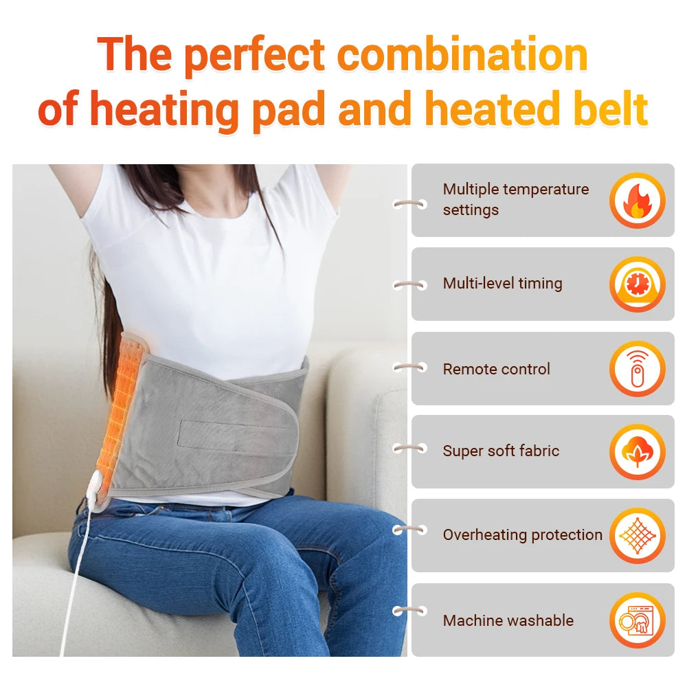 Electric Heating Waist Pad Adjustable Temperature Warm & Hot Compress For Back, Abdomen, Uterus Thermal Lumbar Support Belt