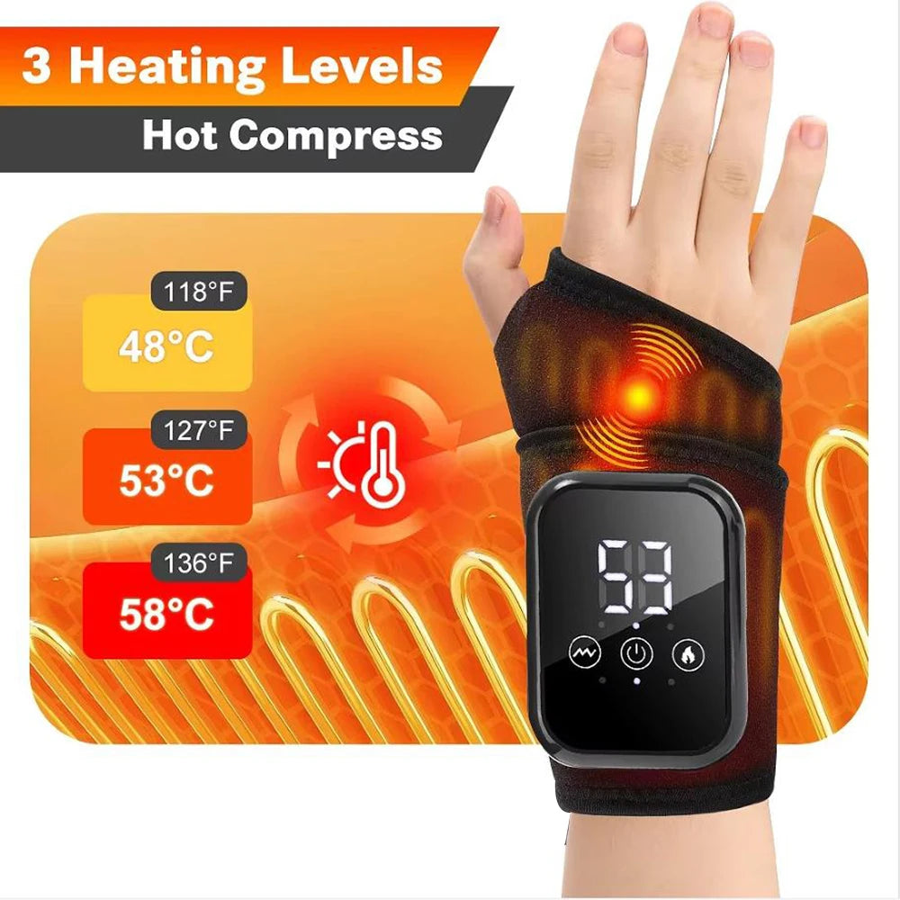 Wireless Electric Heating Wrist Massager 3 Levels Hot Compress 3 Levels Vibration Hand Massage Wrist Guard Band Support Belt