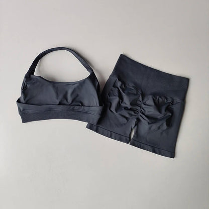 Women's Halter Neck Sports Bra & High-Waist Shorts Set | Yoga & Pilates Activewear – Wellness-Whirl