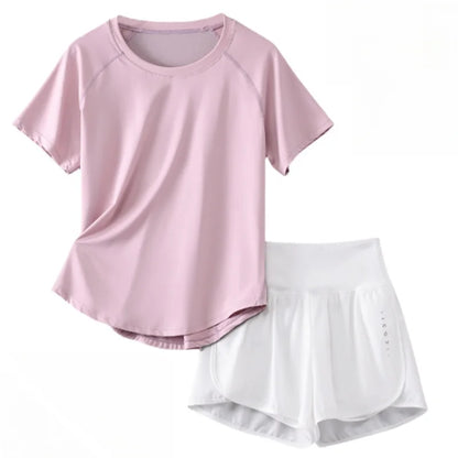 2pcs Yoga Set Women Summer Sports Suit 2 Piece Sportswear Outfits Female Short Sleeve Fitness Tops Running Shorts Sets New
