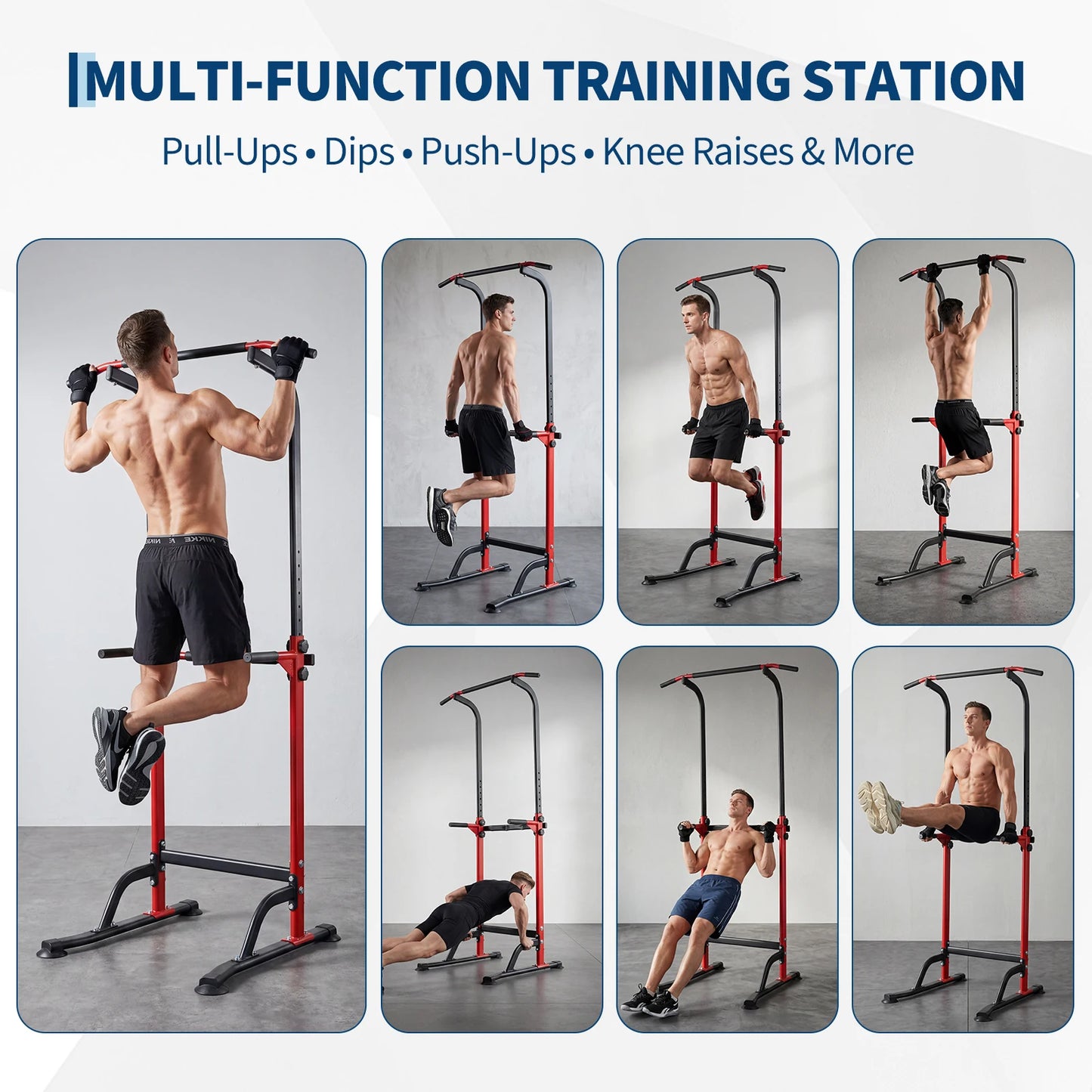 Heavy Duty Pull Up Dip Station for Home Gym - 330LBS Capacity Power Tower with Adjustable Height, Multi-Function Strength Training Equipment for Chin Ups, Push Ups, Dips & Leg Raises