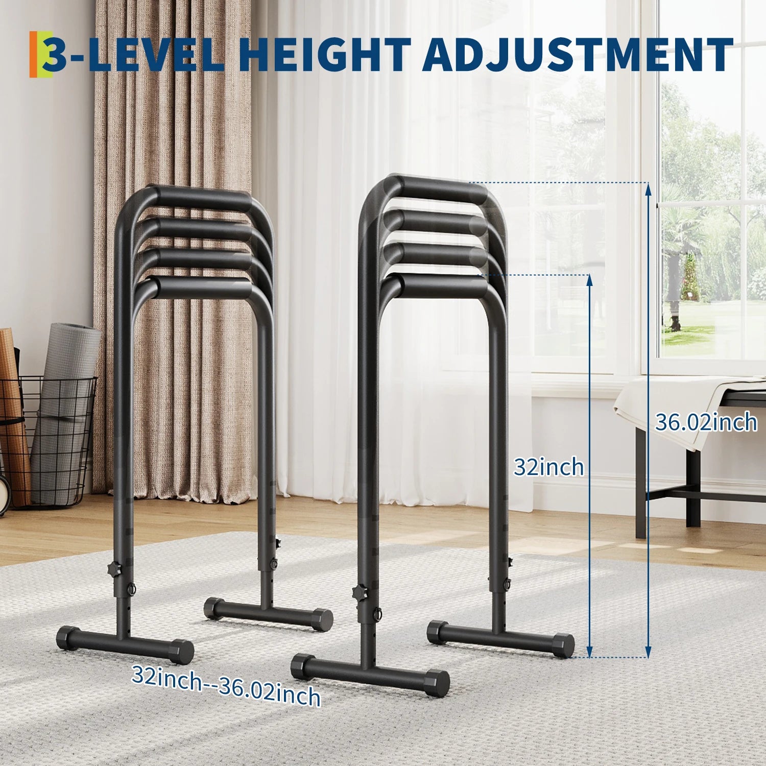 Adjustable Dip Bars with 3 Level Height 32 to 36 inch, 440 lbs Steel Parallel Push Up Stand, for Home Gym Strength Training