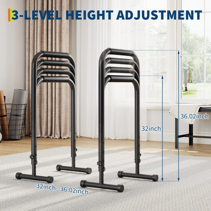 Adjustable Dip Bars with 3 Level Height 32 to 36 inch, 440 lbs Steel Parallel Push Up Stand, for Home Gym Strength Training