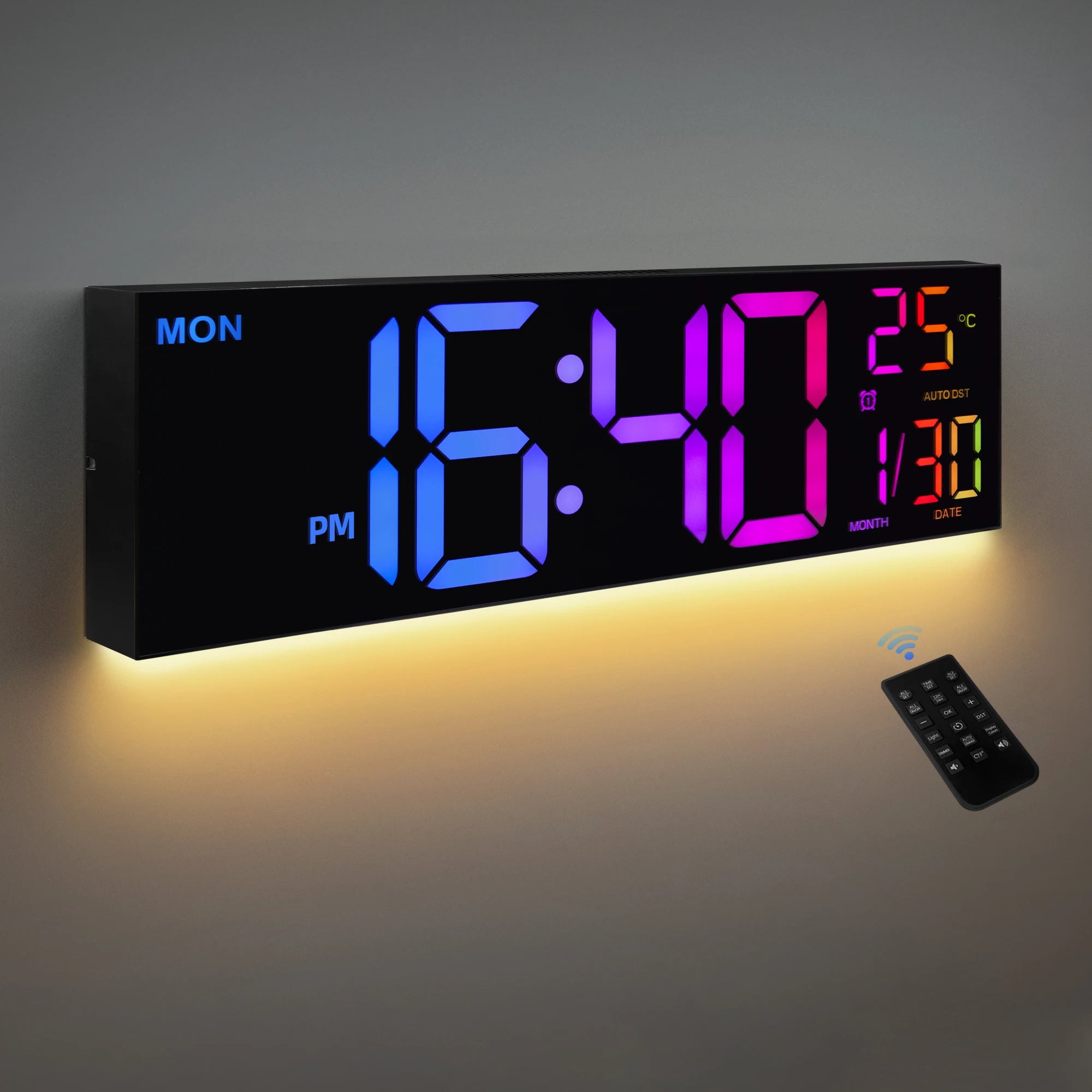16" Large LED Digital Wall Clock | 8 RGB Colors with Remote – Wellness-Whirl
