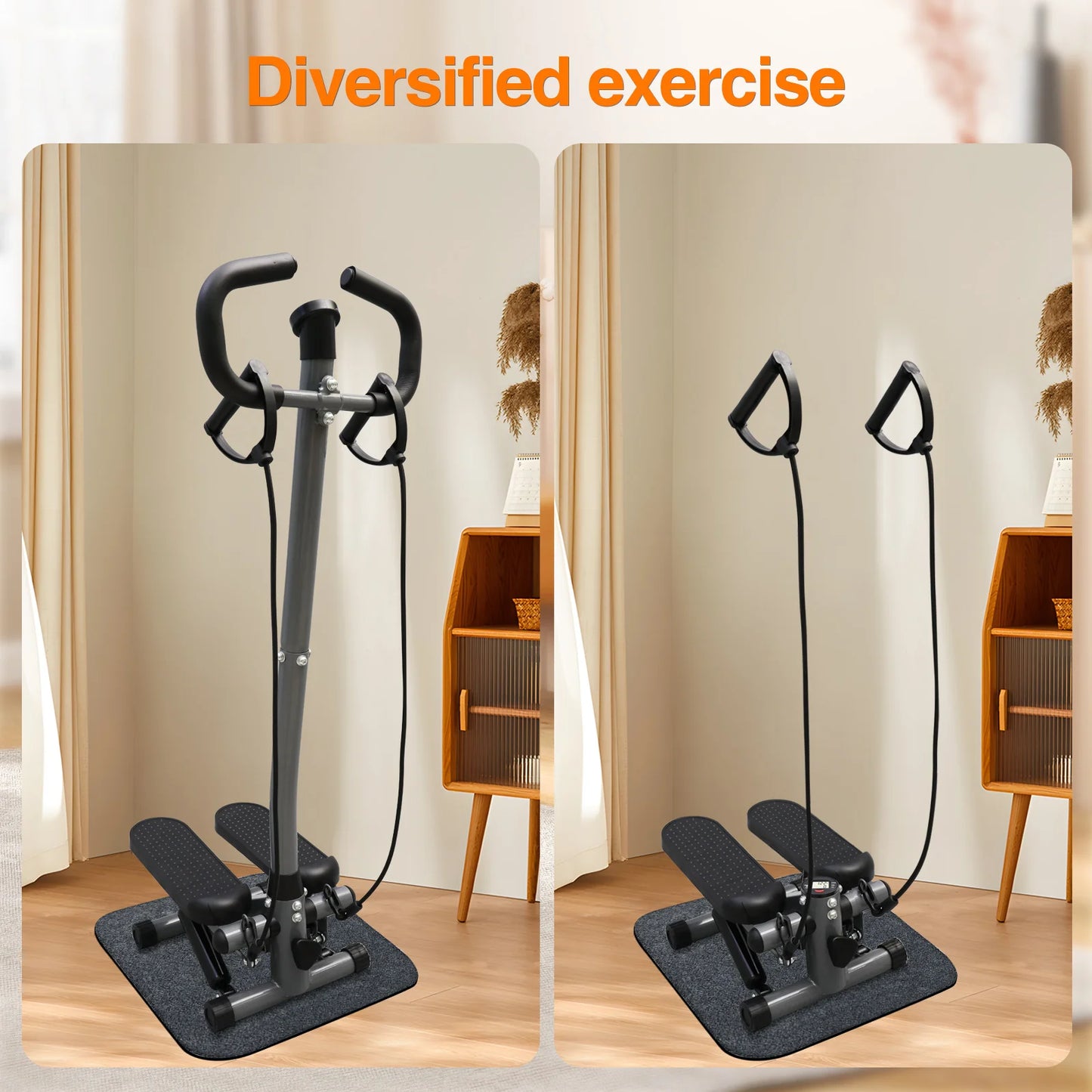 Exercise Stepper Machine Fitness Twist Stepper Stair Step with Handlebar LCD Monitor Resistance Bands Cardio Workout Home Gym