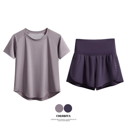 2pcs Yoga Set Women Summer Sports Suit 2 Piece Sportswear Outfits Female Short Sleeve Fitness Tops Running Shorts Sets New
