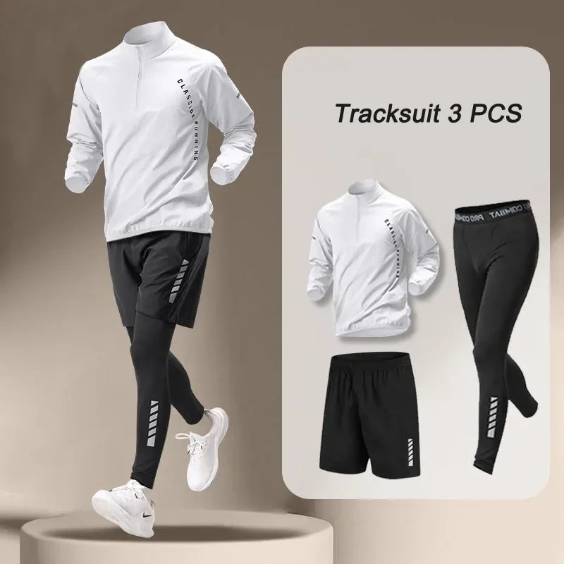 Summer Men's Quick Dry Jacket Suit 1-4 piece Outdoor Fitness Running Sets