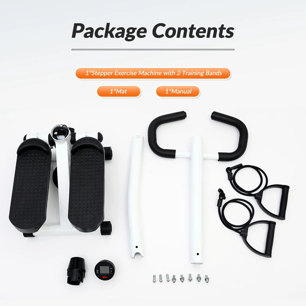 Exercise Stepper Machine Fitness Twist Stepper Stair Step with Handlebar LCD Monitor Resistance Bands Cardio Workout Home Gym