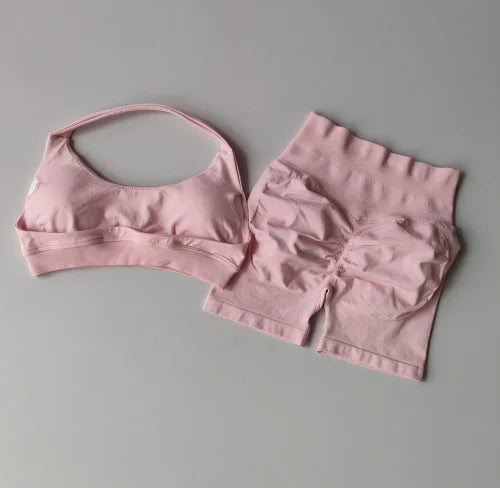 Women's Halter Neck Sports Bra & High-Waist Shorts Set | Yoga & Pilates Activewear – Wellness-Whirl