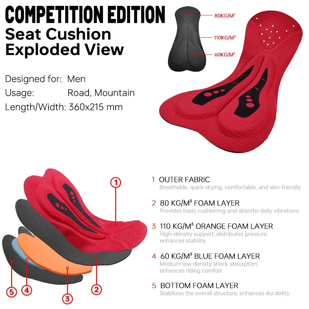 Winter Men's Long Cycling Pants Sponge Pad Shock Absorption Bicycle Trousers Warm Breathable MTB Road Bike Tights