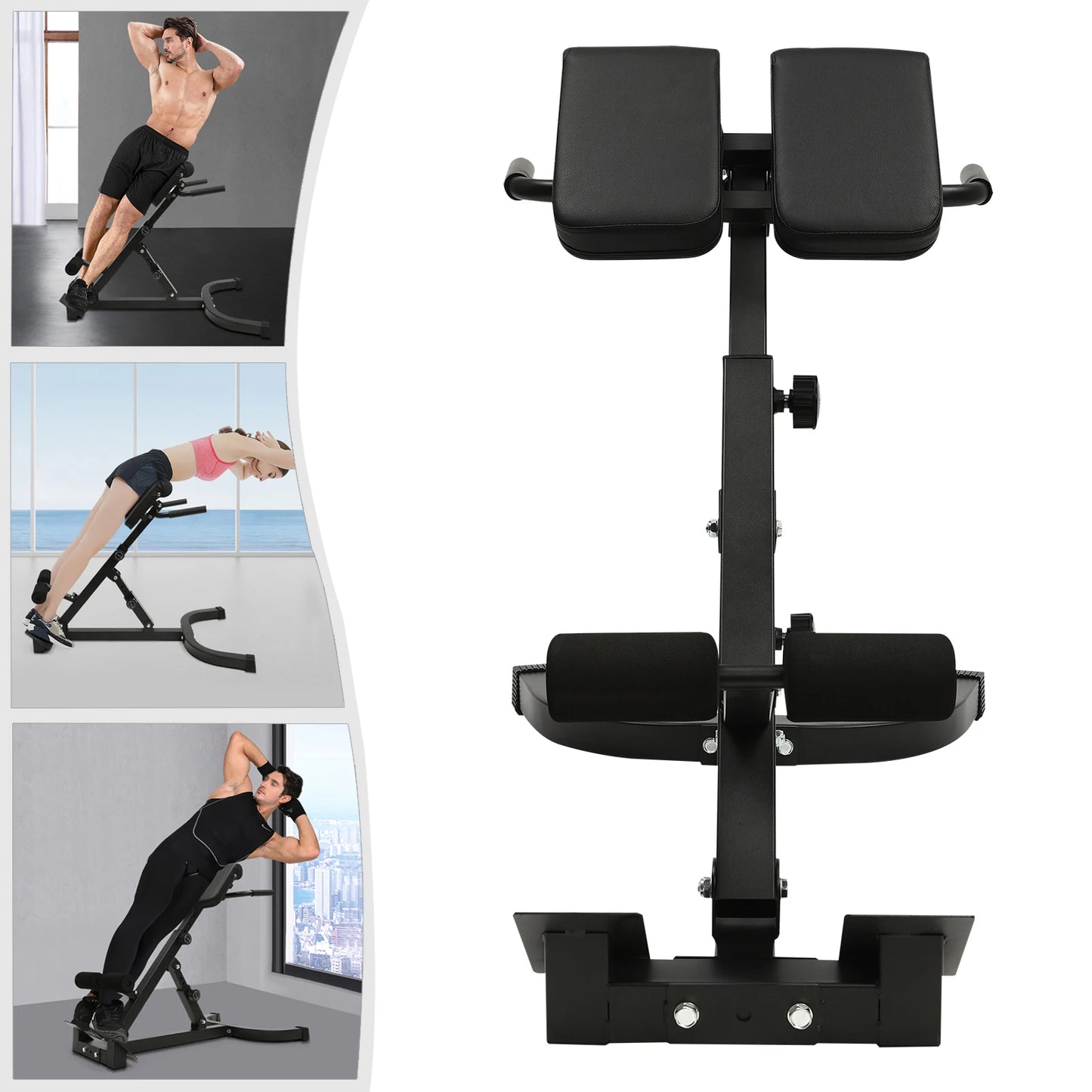 103*70*113 cm/ 40.55*27.55*44.48 in Black Home Fitness Workout Roman Chair Hyperextension Back Extension Bench Adjustable