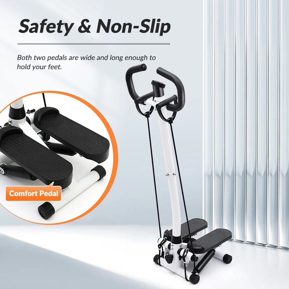 Exercise Stepper Machine Fitness Twist Stepper Stair Step with Handlebar LCD Monitor Resistance Bands Cardio Workout Home Gym