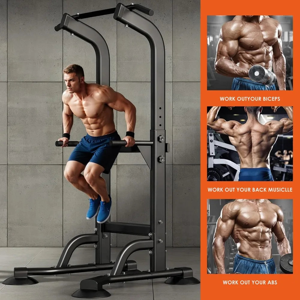 Adjustable Power Tower for Home Gym, 330LBS Capacity Dip Station Pull Up Bar