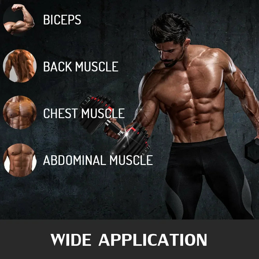 24KG Adjustable Dumbbells Set Home Workout Fitness Equipment  Anti-Slip Handle Full Body Training Arm Muscle Building