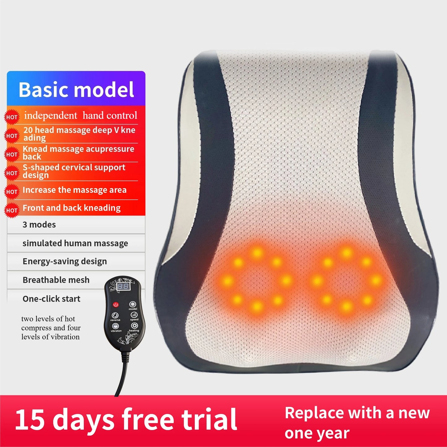 Direct Electric Shiatsu Head, Neck, Cervical Body, Massager Car Back Pillow with Heating Vibrating Massage