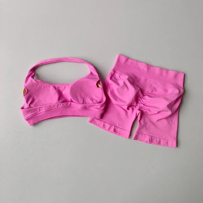 Women's Halter Neck Sports Bra & High-Waist Shorts Set | Yoga & Pilates Activewear – Wellness-Whirl