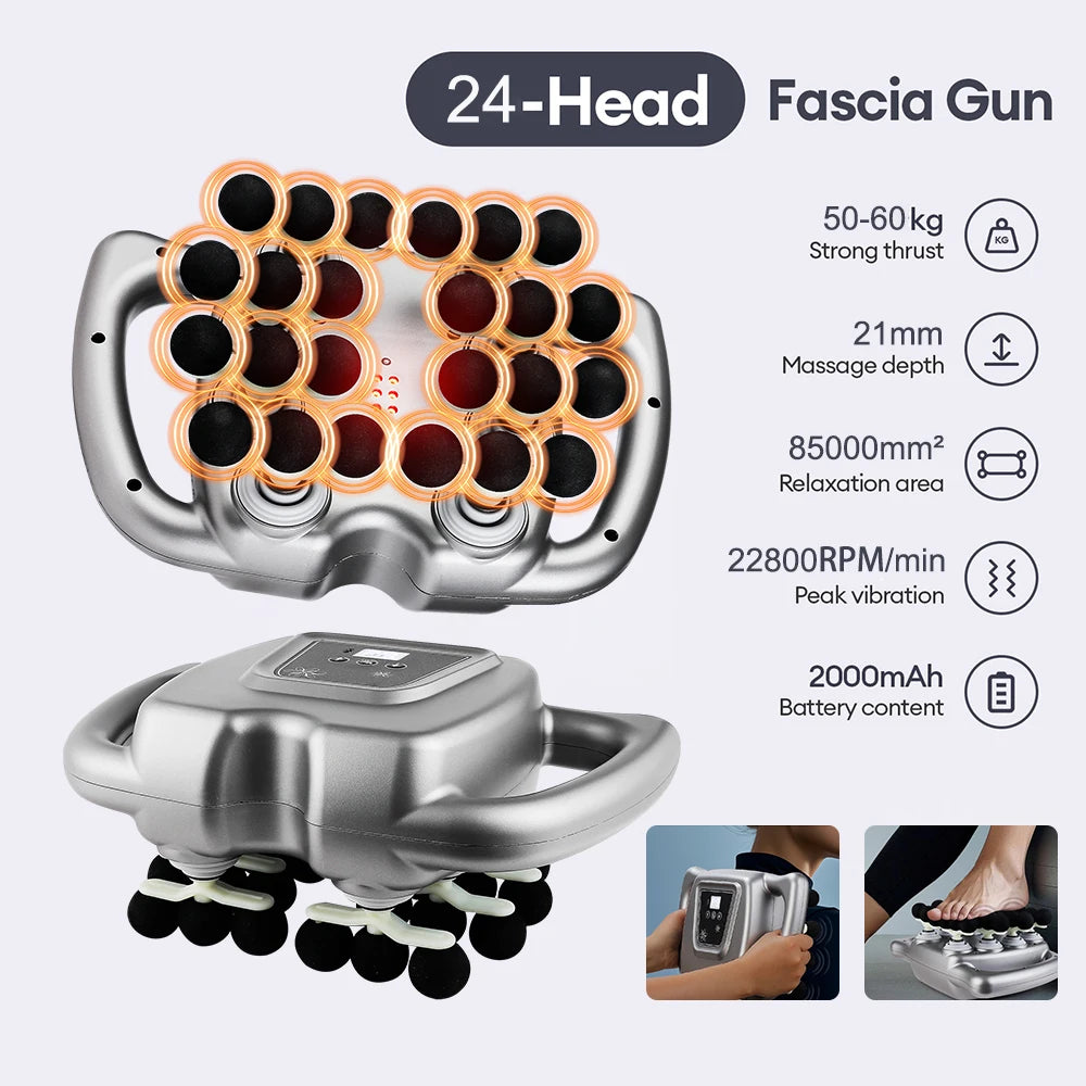 24-Head Fascia Gun 9 Modes High Frequency Vibration Body Massage Gun Back