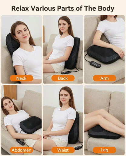 Electric Cervical Massager Waist Back Shoulder Neck Kneading Heated Deep Muscle Car and Home Use Massage Pillow Gift for Elders