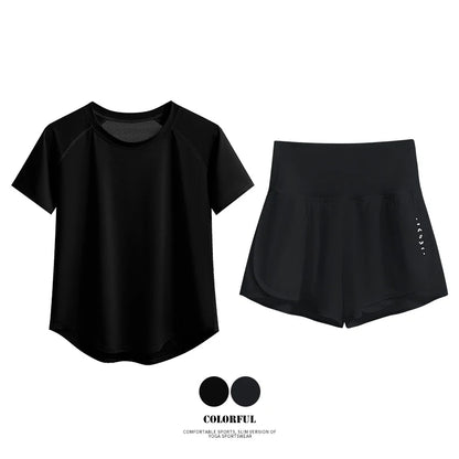 2pcs Yoga Set Women Summer Sports Suit 2 Piece Sportswear Outfits Female Short Sleeve Fitness Tops Running Shorts Sets New