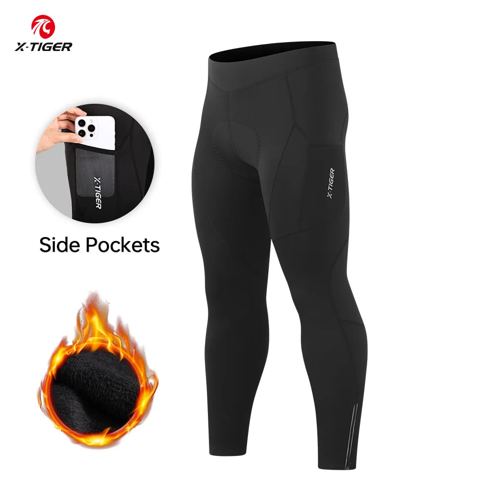 Winter Men's Long Cycling Pants Sponge Pad Shock Absorption Bicycle Trousers Warm Breathable MTB Road Bike Tights
