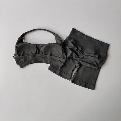Women's Halter Neck Sports Bra & High-Waist Shorts Set | Yoga & Pilates Activewear – Wellness-Whirl