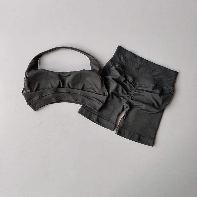 Women's Halter Neck Sports Bra & High-Waist Shorts Set | Yoga & Pilates Activewear – Wellness-Whirl