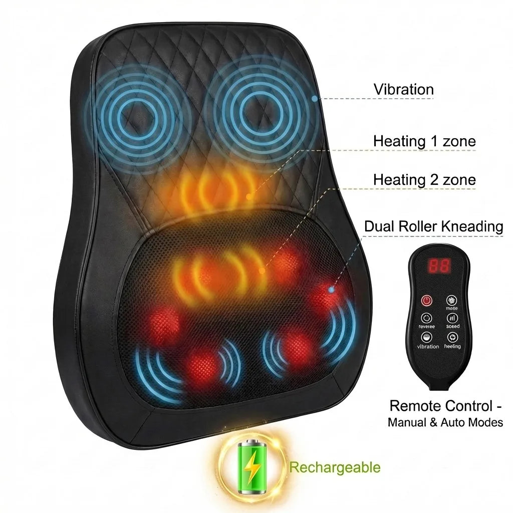 Electric Cervical Massager Waist Back Shoulder Neck Kneading Heated Deep Muscle Car and Home Use Massage Pillow Gift for Elders