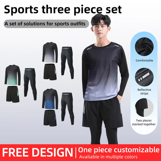 Men Bodybuilding Sportswear Fitness Gym Shirts Elastic Compression Clothes Workout Long Sleeves Pants Tights Running Tracksuit